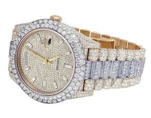 BOJ R.O.L.E.X.050 Rose Gold Tone Full Moissanite Luxury Fashion Quartz Analog Steel 41MM 3BAR Water Resistant Hip Hop <b>Watch</b> Men - Product Image 3