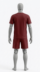Men's Maroon Crew Neck Short Sleeve Solid Color <b>Polyester</b> <b>T</b>-<b>Shirt</b> Regular Fit Breathable Summer Athletic Wear Shorts Set - Product Image 2