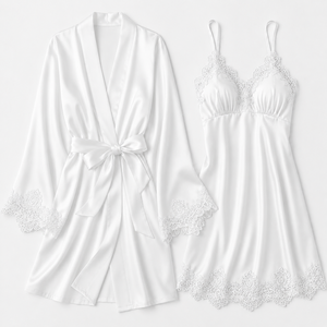 Ensemble peignoir et nuisette en satin pour femme avec détails en dentelle, léger et confortable, pour la vente en gros avec logo personnalisé - Product Image 6