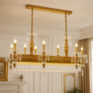 Lámpara de Araña de Cristal Dorado de Lujo con Detalles de Gemas Azules, Lámpara Colgante Rectangular para Decoración de Interiores de Villas y Hoteles - Product Image 3