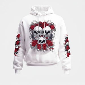 Sudadera con capucha de forro polar grueso, extragrande, de moda, personalizada, con estampado de calavera y rosas, teñido degradado, 100% algodón, manga larga, informal, con pedrería, para invierno - Product Image 1