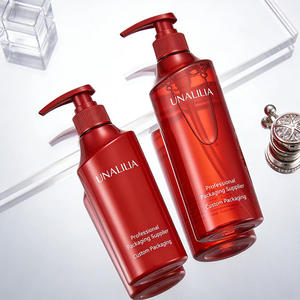 5oz 8oz 10oz Red PET Plastic Lotion <b>Pump</b> <b>Bottle</b> for Shampoo Conditioner Hair Care Custom Cosmetic Packaging Container - Product Image 1