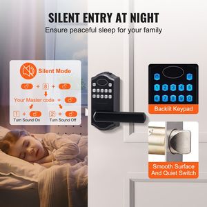 Serrure de porte électronique sans clé connectée au réseau Wi-Fi avec clavier à verrouillage automatique, levier, mot de passe, clé et fonctions de déverrouillage par combinaison - Product Image 6
