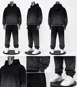 Ensemble de survêtement streetwear pour homme, haut de gamme, noir, coupe oversize, en molleton épais, style minimaliste, OEM ODM personnalisé - Product Image 4