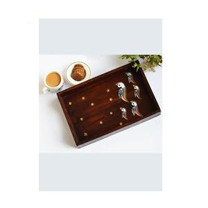 Handmade Trendy Wooden Enamel Print Tea <b>Breakfast</b> Serving Storage Tray MDF Wood Platter Home Table Decoration For Hotels Wedding - Product Image 2