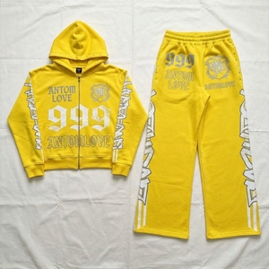 Custom Own Design Number Print <b>Tracksuit</b> | Studded Hood Full Zip Hoodie & Sweatpants Set | Streetwear <b>Y2K</b> Wholesale - Product Image 3