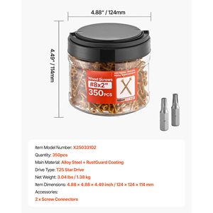 350 pezzi # Viti per Legno Antiruggine 8 x 2 Pollici M3 Torx/T25, Resistenti alla Ruggine per Decking Esterno - Product Image 4
