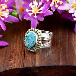 Blue Copper Turquoise Statement Fine Ring Gemstone Handmade 925 Sterling Silver Ring Jewelry December Birthstone <b>Gift</b> <b>For</b> <b>Her</b> - Product Image 5