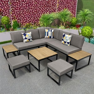 PG2025, muebles de exterior modernos de lujo, juego de sofás de jardín de acacia de madera de teca seccional en L con cómodos cojines para hoteles y villas - Product Image 1