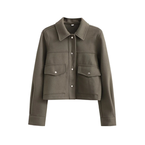 TRAFZA Mujer Otoño Sólido Bolsillos delanteros Botón Manga larga Elegante Casual Prendas de abrigo Chaqueta Ros - Product Image 2