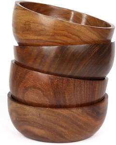 Ensemble de saladiers en bois d'acacia faits à la main, grand saladier de service, ustensiles de cuisine rustiques naturels, écologiques, légers pour le camping - Product Image 4