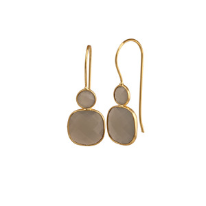 Boucles d'oreilles en calcédoine grise plaquées or, pierres précieuses rondes et en forme de coussin, pierre de naissance de juin, bijoux minimalistes - Product Image 2