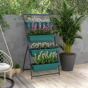 Support de Jardin Vertical Classique à 4 Niveaux, Vert, pour Extérieur, avec 4 Bacs pour Légumes et Fleurs, Idéal pour Systèmes Hydroponiques - Product Image 2