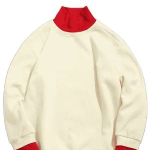 Suéter de hombre color crema liso con cuello y puños rojos, manga regular, para otoño. - Product Image 3