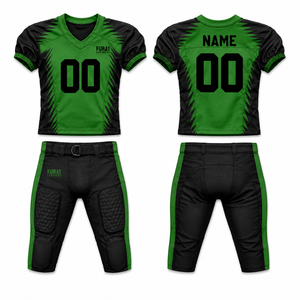 Conjunto de Jersey de Fútbol Americano FURAT LEATHERS, Negro y Verde, Cuello en V, Manga Corta, Impresión Digital, Poliéster que Absorbe la Humedad, para Adultos - Product Image 1