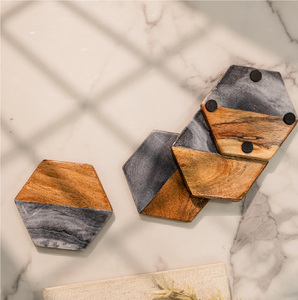 Sous-verres écologiques en bois et marbre, réutilisables, personnalisables, design haut de gamme, épaisseur 10 mm, tapis et dessous de verre pour table - Product Image 1