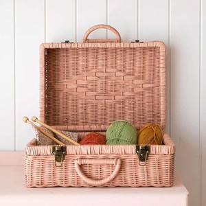 กระเป๋าหิ้วของเด็กทารกเด็ก,กระเป๋าหวายสานมือกระเป๋าใส่เอกสารขนาดเล็กสีชมพูน่ารัก - Product Image 2