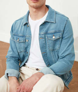 Blue <b>Denim</b> <b>Jacket</b> <b>Hooded</b> Breathable Quick Dry Winter Casual Outdoor Street Fashion 100% Cotton - Product Image 4