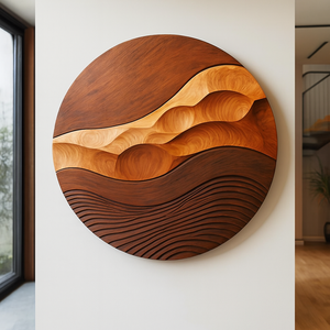 Art mural rond en bois biologique fait à la main, sculpture en bois abstraite moderne pour les intérieurs, pour les anniversaires, cadeau pour la maison - Product Image 4
