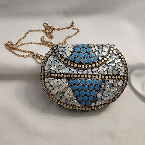 Bolso de Mano con Mosaico de Arte Floral Kundan Tradicional, Bolso de Hombro de Diseño Étnico Hecho a Mano para Mujer, para Bodas y Fiestas - Product Image 2