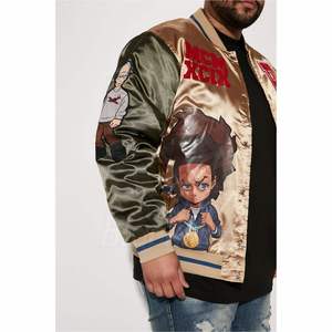 Men's Varsity <b>Jacket</b> With Character Print Patch Design Satin Lining Turn-down Collar Streetwear Style Autumn Wear - Product Image 4