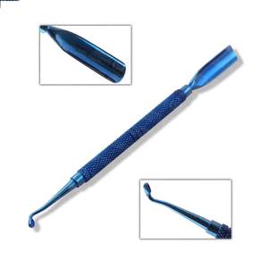 Pousse-ongles chirurgical Morje à double extrémité réutilisable en acier inoxydable pour manucure avec poignée texturée et double usage, couleur bleue - Product Image 2