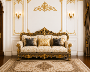 Juego de Sofás Estilo Europeo con Corona Imperial, Sofá de 5 Plazas Tallado en Oro Real con Mesa de Centro, Colección de Muebles para Sala de Estar Hechos a Medida - Product Image 2