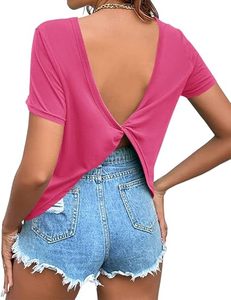 Breathable 100% Cotton Spandex Backless T-Shirt Sexy Hollow Club Party Slim Fit Knitted <b>Cropped</b> <b>Tops</b> Tees Shirts Wholesale OEM - Product Image 2