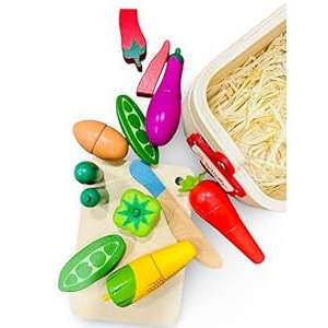 Wudly Montessori éducation précoce jouer jeux alimentaires ensemble en bois semblant coupe légume bois couteau panier de rangement enfant cuisine - Product Image 3