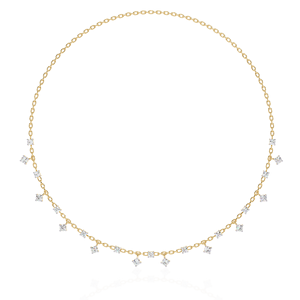 Fringe Choker <b>Necklace</b> Featuring a Delicate Station Chain with Shimmering Round Cut Lab Grown Diamond In 10K 14K 18K Yellow Gold - Product Image 1