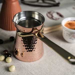 Premium Hammered Turkish Copper <b>Coffee</b> Pot Golden Brass Handle Cezve Ibrik Stovetop Espresso Maker Traditional Milk Warmer Pot - Product Image 1