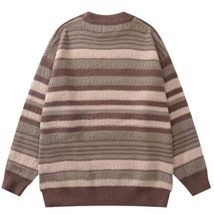 Pull en tricot rayé pour homme, manches longues, col rond, décontracté, pour l'automne, 100% acrylique, épaisseur standard - Product Image 2