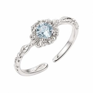 S925 Sterling <b>Silver</b> Blue CZ Flower <b>Ring</b> <b>Adjustable</b> Open Band for Women Fine Jewelry Wholesale - Product Image 4