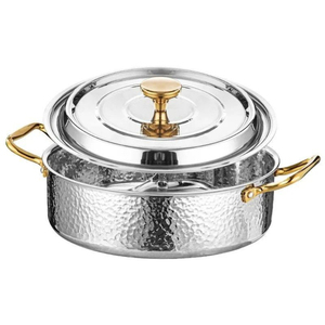 Wholesale Handcrafted Hammered Copper Casserole Pot with Brass Handles Serving Pot for Hotels and Restaurants Indian Tableware - Product Image 4