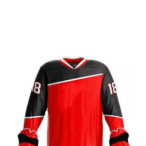Uniforme de Hockey sobre Hielo Personalizado con Impresión por Transferencia de Calor, Unisex, Rojo y Negro, Cuello en V, Sin Mangas, Jersey y Pantalones de Poliéster que Absorben la Humedad - Product Image 5