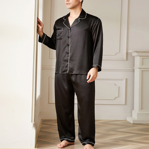 Durable <b>Men</b> Silk Sleepwear <b>Set</b> Long Sleeve <b>Pajamas</b> <b>Set</b> Solid Color Luxury Nightwear Breathable Home Suit <b>Set</b> <b>For</b> <b>Men</b> - Product Image 6