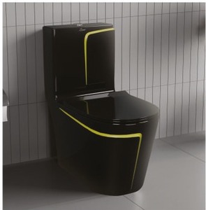 WC monobloc au design optimal, noir et jaune, série INSTA, 660x375x740mm, siphon S&P, système de chasse d'eau siphonique - Product Image 2
