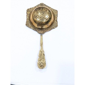 <b>Engraved</b> Gold Metal Tea Strainer With Floral Handle Durable Colander For Loose Leaf Brewing Kitchen <b>Tool</b> - Product Image 1