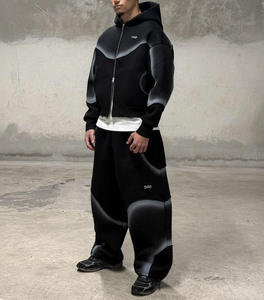 Ensemble de survêtement dégradé noir à capuche pour homme – Pantalon de jogging décontracté et veste zippée coupe-vent pour l'automne - Product Image 5
