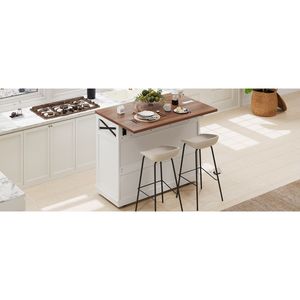 Carrito de Cocina Estilo Rústico K K 46.5 con Enchufe Empotrado y Ruedas, Carrito de Cocina con 3 Puertas y Tablero Abatible - Product Image 5