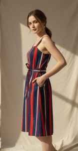 Vestido Midi con Tirantes Finos para Mujer, Estampado Ikat, Fluido, Largo hasta el Tobillo, Azul, Casual, con Botones, Transpirable, para Uso Diario - Product Image 2