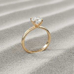 Anillo de compromiso solitario redondo con contorno en oro macizo con diamante cultivado en laboratorio con engaste de puntas para certificación - Product Image 5