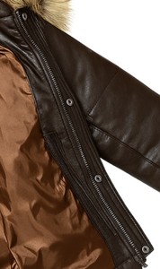 Mens Brown Genuine Leather Puffer Jacket <b>Fur</b> Hood Winter Jacket Warm Quilted Coat Custom OEM - Product Image 5