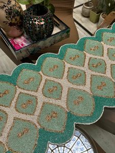 Embroidered Geometric <b>Table</b> <b>Runner</b> <b>Teal</b> White Gold Bohemian Home Decor Washable - Product Image 5