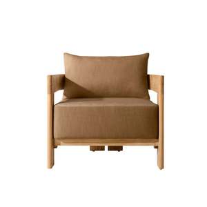 Ensemble de salon de jardin Havo moderne avec chaise longue et fauteuil, structure en bois, revêtement en tissu et coussin - Product Image 2