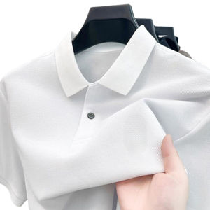 Polo à manches courtes gris foncé pour homme, coupe classique, en coton tricoté, décontracté, respirant, couleur unie, col classique - Product Image 5