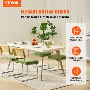 Set di 4 Sedie da Pranzo in Rattan Stile Mid-Century Moderno, Sedie Imbottite in Velluto con Schienale in Rattan Retrò - Product Image 2