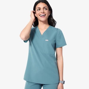 Ropa de trabajo sanitaria de algodón con cuello, mangas y bolsillos, unisex, para adultos, azul claro - Product Image 6