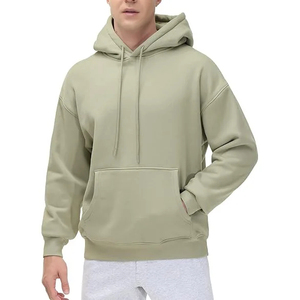Sweat-shirt à capuche vert olive pour homme, coupe classique, en polaire, avec poche avant, couleur unie, design tricoté décontracté, respirant, automne - Product Image 4