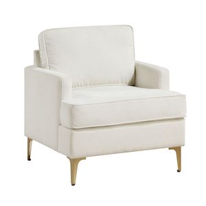 Poltrona Moderna Comfort in Ciniglia Beige con Gambe in Metallo Dorato e Base in Compensato Resistente per Arredamento Soggiorno - Product Image 3
